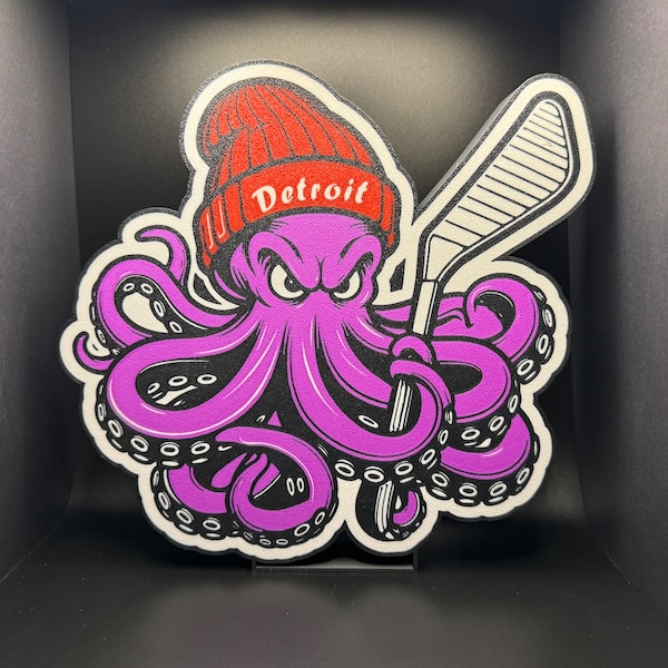 Letrero LED de los Detroit Red Wings / Decoración de pared / Letrero de hockey / Hockeytown / Pulpo / Regalo para él / NHL / Rueda alada