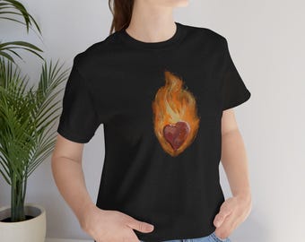 Flaming Paper Heart Unisex Jersey Short Sleeve Tee