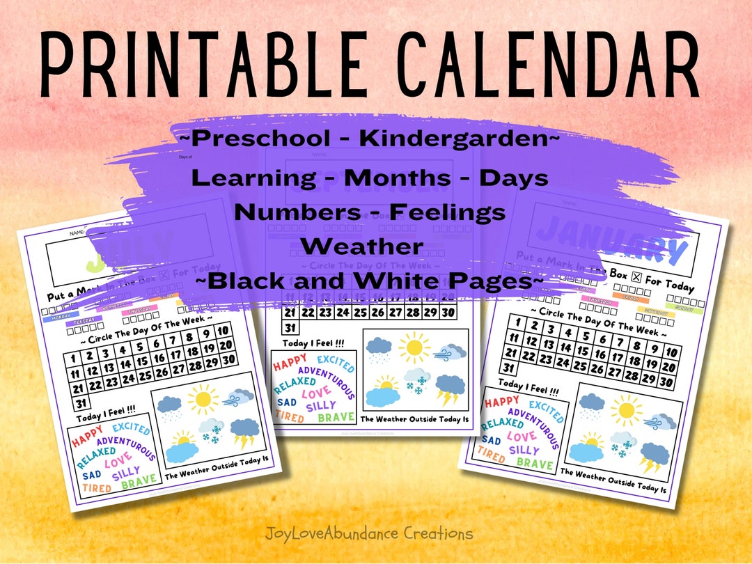 12 Month Printable Preschool Calendar Worksheet Pages, Month, Day, Date ...
