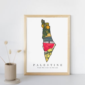 Impression de carte de la Palestine | Poster Palestine imprimable | Carte de Jérusalem, Gaza | Carte de la Palestine du Dôme du Rocher d'Al Aqsa | Pastèque Olive Palestine