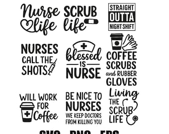 Nurse SVG Bundle | Funny RN Quotes, Shirt Designs (Digital Download)
