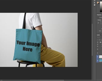 Tote Bag Mockup PSD — Seated Model Minimal Scene