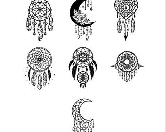 Boho Dreamcatcher SVG Bundle | Moon Dreamcatcher PNG Clipart | Spiritual Feathers Wall Art EPS Files