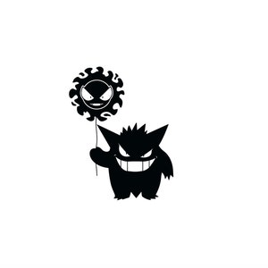 Könnte beinhalten: Schwarz-weiße Silhouette eines Cartoon-Geistes, der eine schwarz-weiße Silhouette eines Geistergesichts mit einem feurigen Heiligenschein hält.
