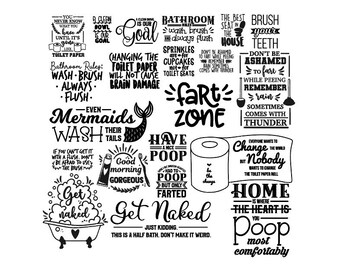 Funny Bathroom SVG Bundle | 69 Bathroom Sign Quotes PNG Clipart | Toilet Humor Cricut Files for Wall Decor