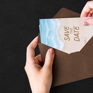 Invitación de Canva "Votos junto al mar" / Plantilla para guardar la fecha en la playa + Boda