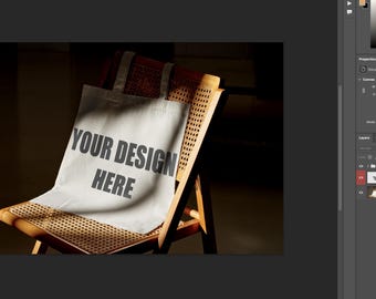 Tote Bag Mockup PSD — Natural Light on Vintage Cane Chair
