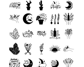 Boho SVG Bundle | Celestial, Crystals, Wine (PNG, EPS)