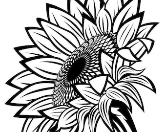 Sunflower Line Art SVG Bundle, Vintage Floral Cut Files (Digital Download)