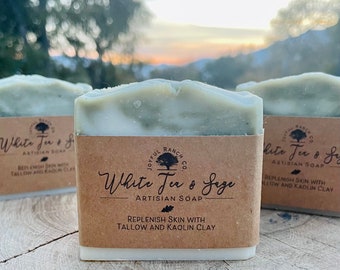 White Tea & Sage Artisan Soap - Cold Process Soap - Natural Handcrafted Soap Bar