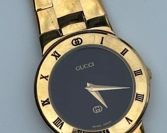 Ladies Authentic Gucci 3300 L Wrist Watch Stainless Steel Yellow Gold Plated