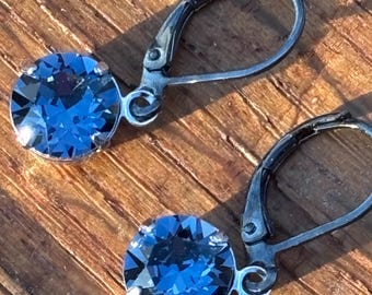 Denim Blue Crystal Drop Earrings
