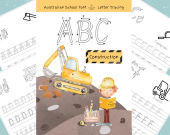 Letter Tracing Worksheets - QLD Queensland Modern Cursive (QCursive) ABC Construction Digital Download - Australian School Font