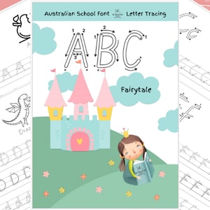 Planilhas de rastreamento de letras - Cursiva moderna da Austrália do Sul - ABC Fairytale Digital Download - Fonte da escola australiana