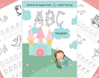 Letter Tracing Worksheets - VIC WA NT Victorian Modern Cursive - abc Fairytale Digital Download - Australian School Font