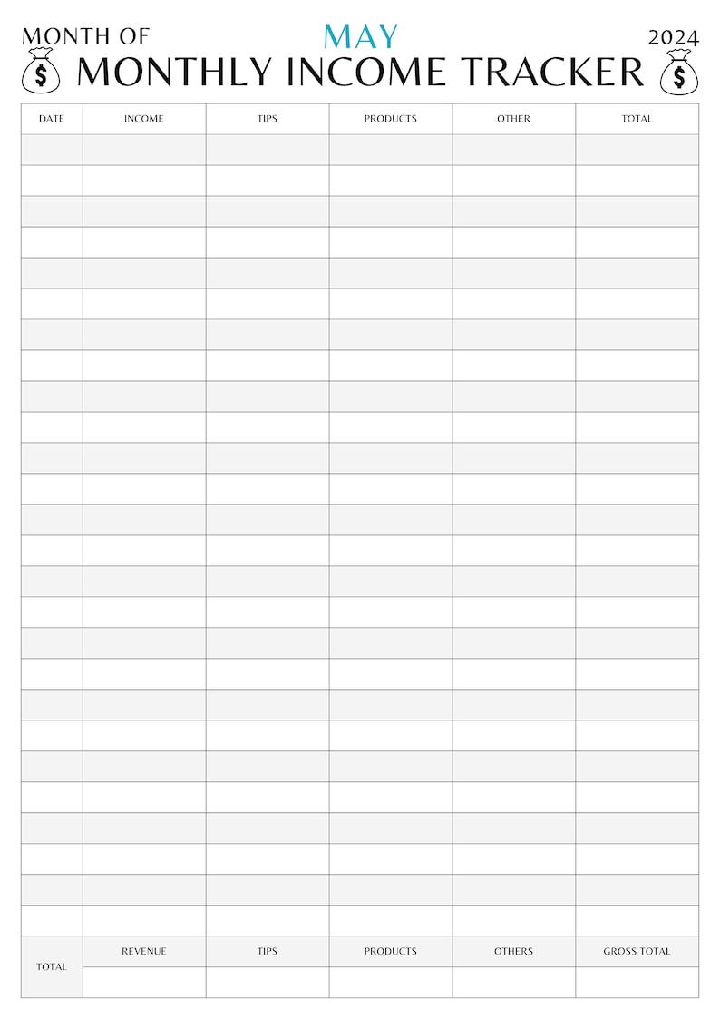 12 Month Income Tracker Printable - Etsy