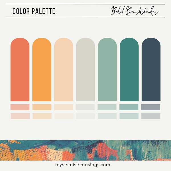 Color Palette | Bold Brushstrokes | Hex Codes | Branding | Web Design | Wedding Colors | Instagram Highlight Covers | Orange | Teal | Blue