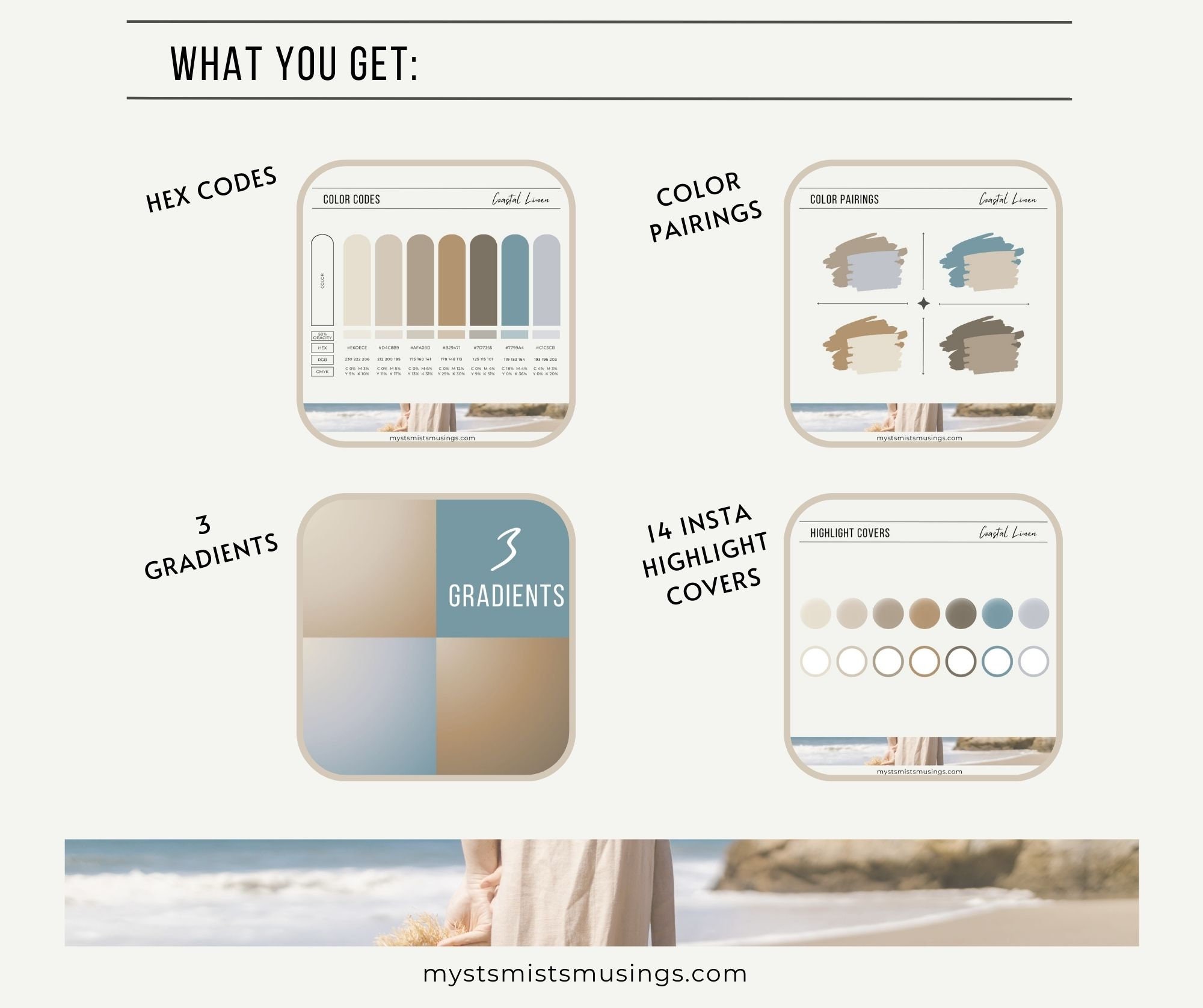 Color Palette Coastal Linen Hex Codes Branding  Design Wedding