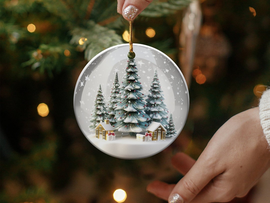 3D Snow Globe Effect Christmas Trees Ornament Christmas Etsy
