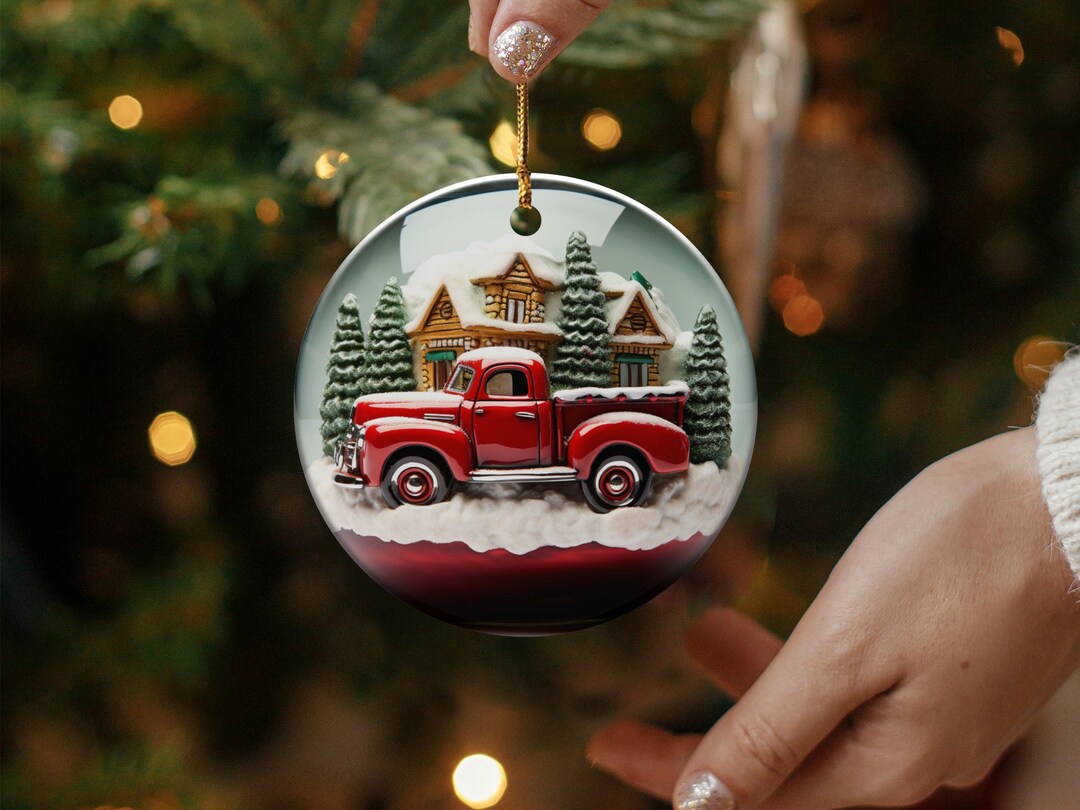 3D Snow Globe Effect Christmas Red Car Ornament, Christmas Decoration