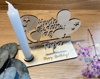 Personalisierter Geburtstagsaufsteller | Geburtstagskerze | Geburtstagsteller mit Luftballons und Kerze