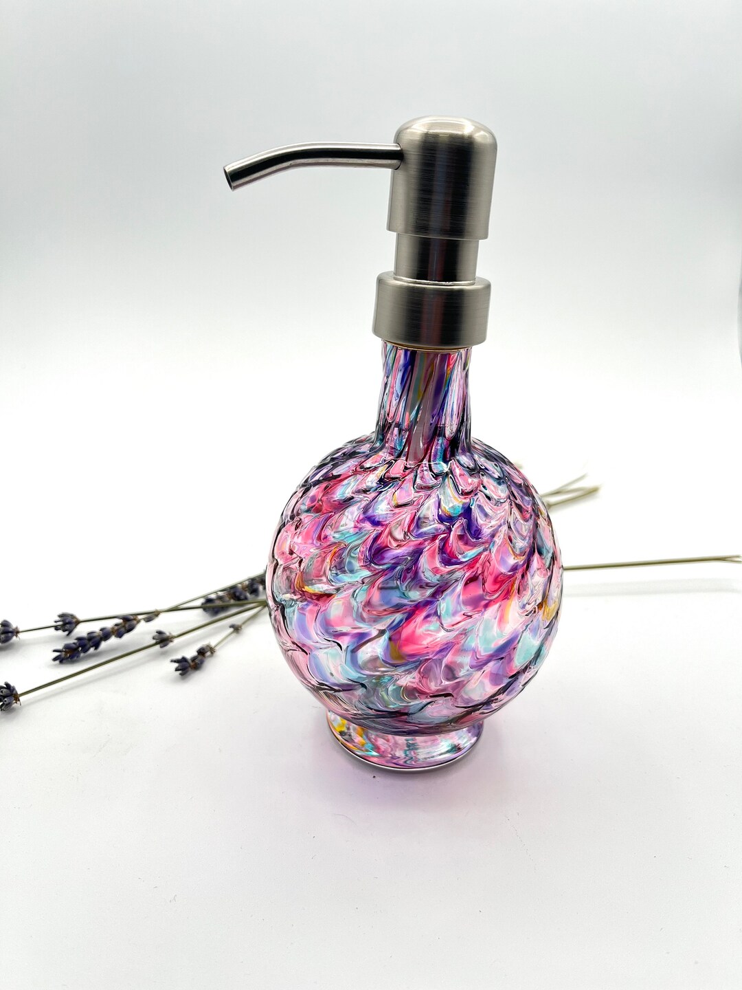 Opal Rainbow Mix Marbled Hand Blown Glass Soap Dispenser Etsy