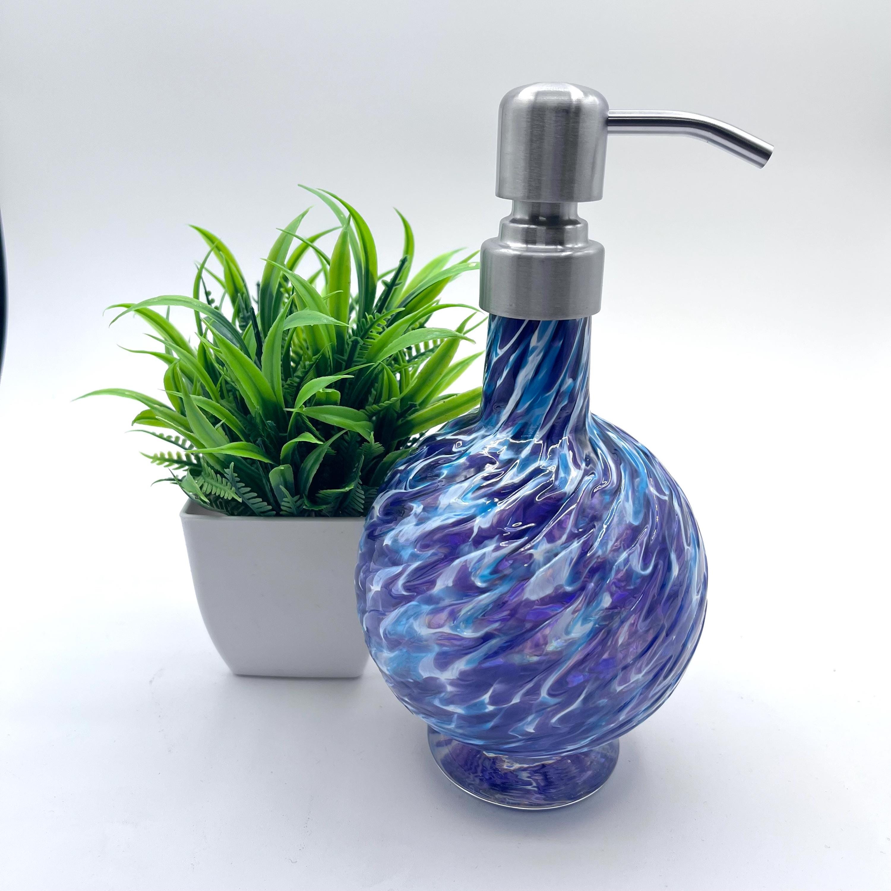 Aqua Hyacinth Marbled Hand Blown Glass Soap Dispenser – Elegant Bathroom Decor