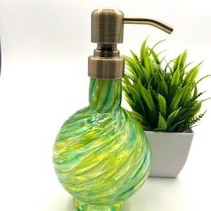 Spring Green Marbled Hand Blown Glass Soap Dispenser