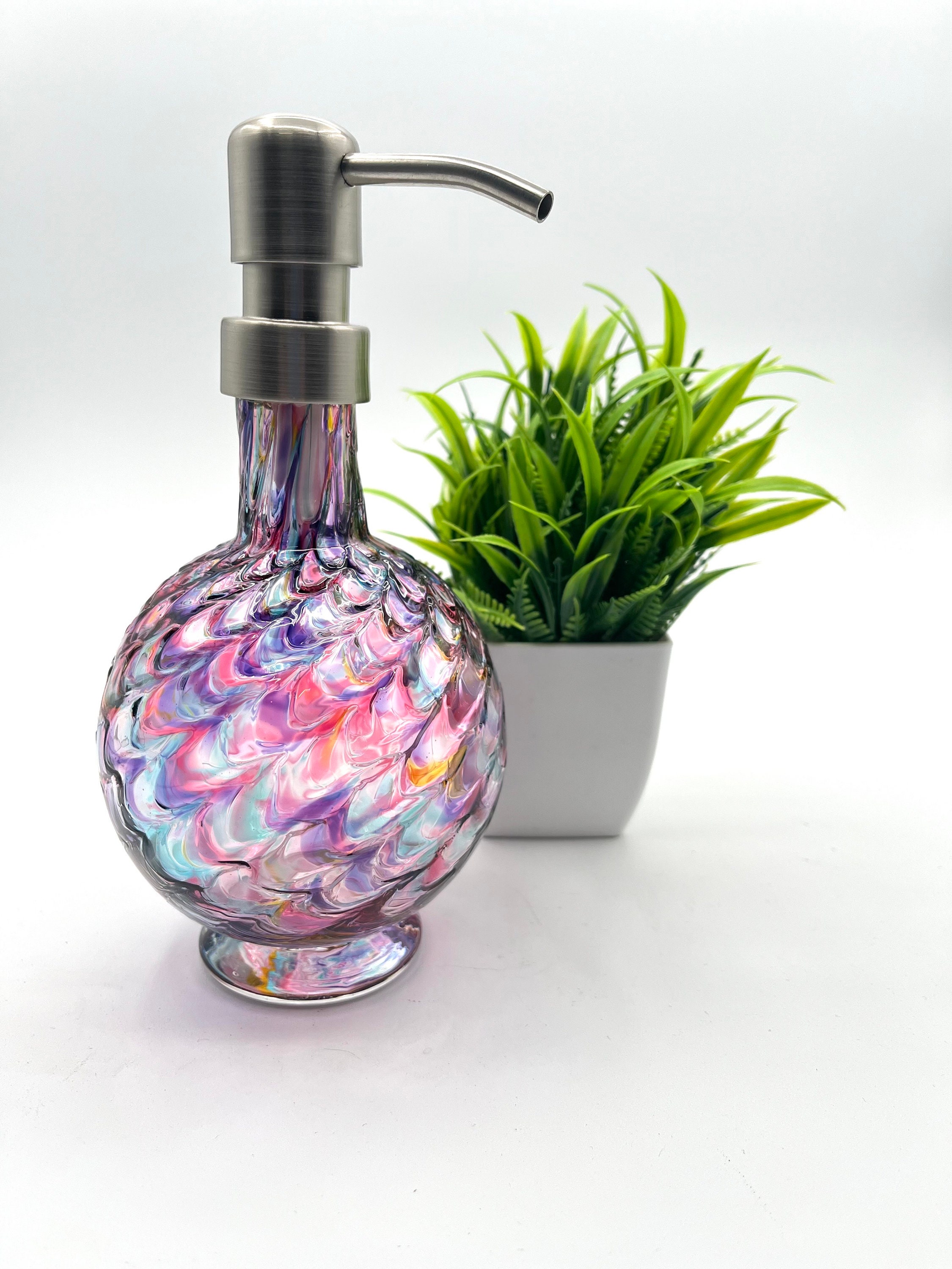 Opal Rainbow Mix Marbled Hand Blown Glass Soap Dispenser Etsy