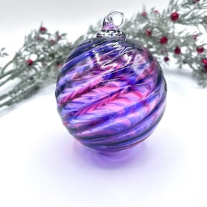 Purple Mix Spiral Twist Blown Glass Ornament – Hand Blown Christmas Decor