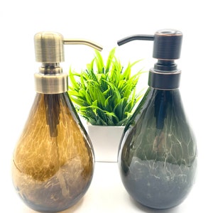 Hand Blown Glass Soap Dispenser – Topaz or Gray Bathroom Pump Bottle
