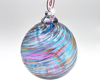 Bluesy Spiral Twist Blown Glass Ornament