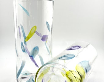 Hand Blown Highball Glasses with Murrini Inclusions – Unique Art Glass