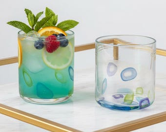 Bicchiere Murrini soffiato a mano – Bicchiere da whisky colorato, accessorio da cocktail artigianale, tecnica italiana