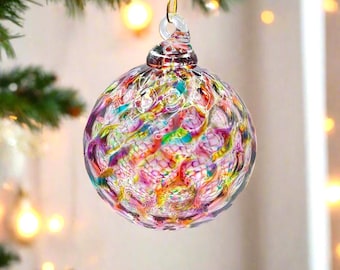 Rainbow Diamond Blown Glass Ornament