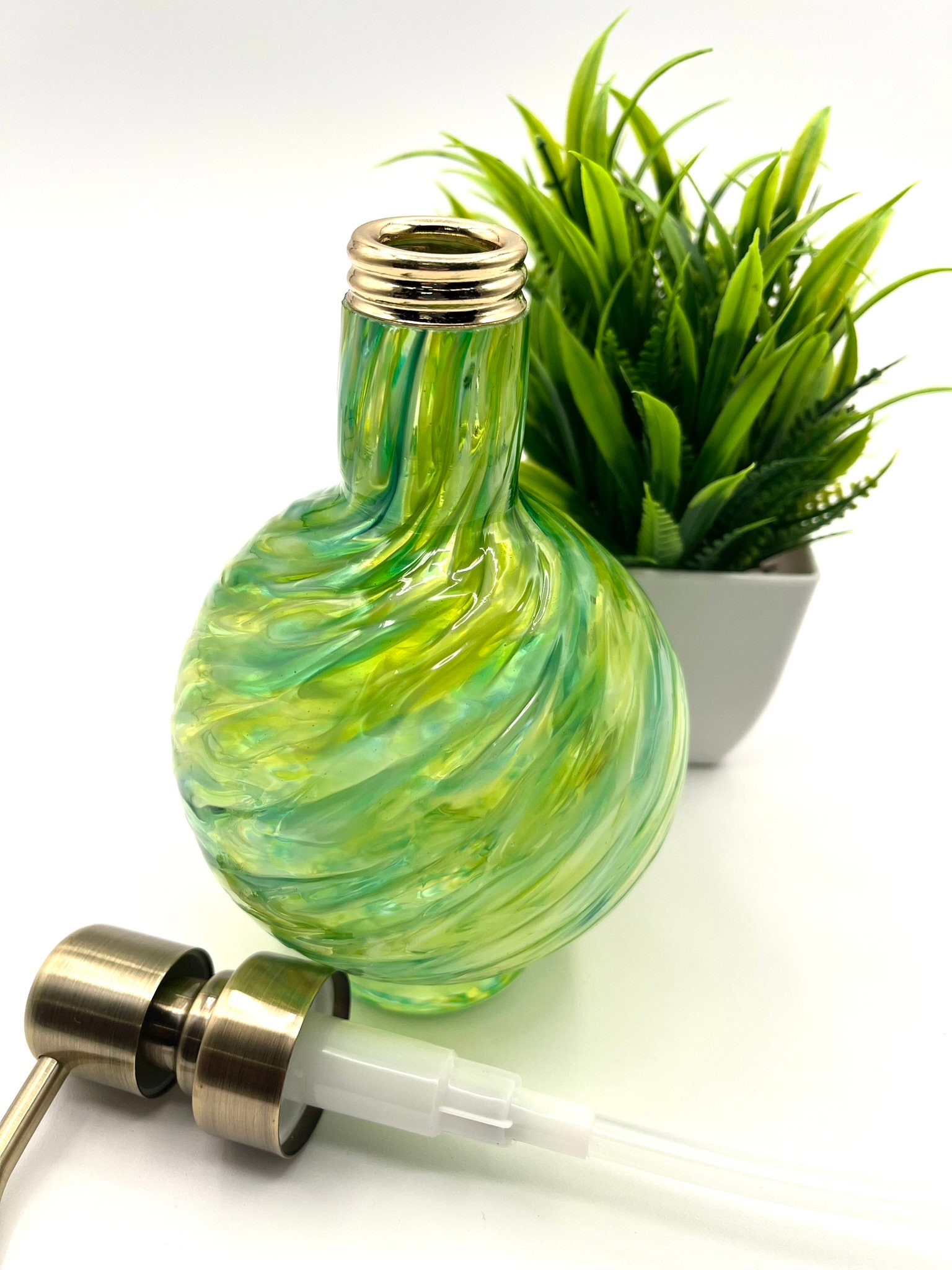 Spring Green Marbled Hand Blown Glass Soap Dispenser Etsy