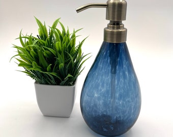 Hand Blown Glass Soap Dispenser – Elegant Refillable Bathroom or Kitchen Bottle
