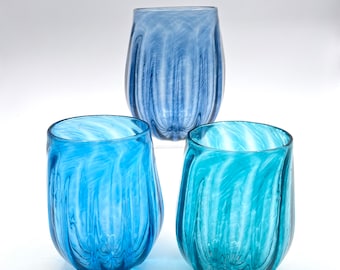 Fluted Star Cups |Stemless Wine Glasses | Hand Blown Glass Made in Rhode Island.