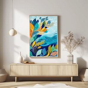 Buntes Abstraktes Blatt Kunstdruck | Lebendige Natur inspirierte Wanddekoration | Modernes botanisches Kunstwerk | Blatt Kunst | Farbenfrohe Abstrakte Malerei
