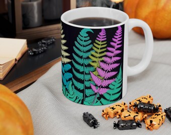 Ceramic Mug, 11oz FERN FLOWER MUG tea cup flagon tankard seidel beaker stein pot dirt mud java brew cuppa go juice jitter juice morning jolt