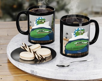 Black Coffee Mug, 11oz PEPE FROG MUG tea cup flagon tankard seidel beaker stein pot dirt mud java brew cuppa go juice jitter juice morning