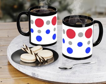 Black Coffee Mug, 11oz RED BLUE MUG tea cup flagon tankard seidel beaker stein pot dirt mud java brew cuppa go juice jitter juice morning