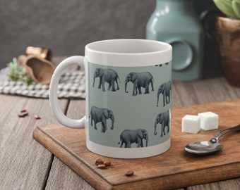 White Ceramic Mug, 11oz ELEPHANT COFFEE MUG tea cup flagon tankard seidel beaker stein pot dirt mud java brew cuppa go juice jitter juice