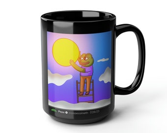 Black Mug, 15oz PEPE MEME MUG tea cup flagon tankard seidel beaker stein pot dirt mud java brew cuppa go juice jitter juice morning jolt