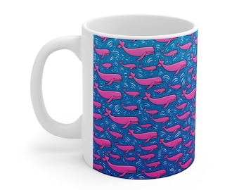 Ceramic Mug 11oz WHALE COFFEE MUG,tea cup flagon tankard seidel beaker stein pot dirt mud java brew cuppa go juice jitter juice morning jolt