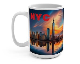 Mug 15oz NYC SKYLINE MUG tea cup flagon tankard seidel beaker stein pot dirt mud java brew cuppa go juice jitter juice morning jolt