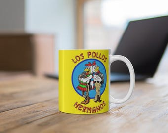 Mug 11oz LOS POLLOS MUG tea cup flagon tankard seidel beaker stein pot dirt mud java brew cuppa go juice jitter juice morning jolt