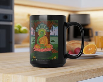 Black Mug, 15oz PEPE MUSE MUG tea cup flagon tankard seidel beaker stein pot dirt mud java brew cuppa go juice jitter juice morning jolt