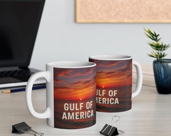 Gulf America Mug, Coastal Ceramic Cup, Ocean Lover Gift, Beach Theme Drinkware, Unique Hot Beverage Mug, Nautical Coffee Tea Cup