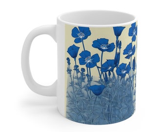 Ceramic Mug 11oz BLUE NEMOPHILA MUG, tea cup flagon tankard seidel beaker stein pot dirt mud java brew cuppa go juice jitter juice morning